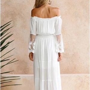 white boho cocktail gown beach festival long maxi off shoulder photoshoot new